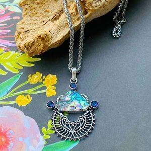 Abalone Shell & Amethyst Wheat Chain Necklace